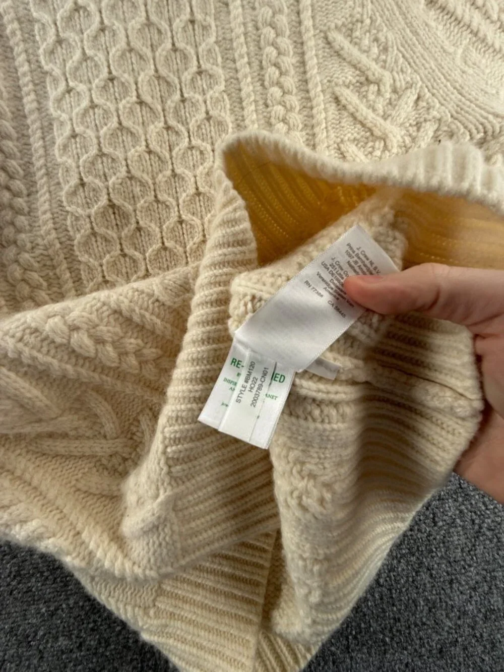J. Crew Rugged Merino Fisherman Sweater Ivory Cable Knit Chunky Small Wool Uni - Picture 11 of 15